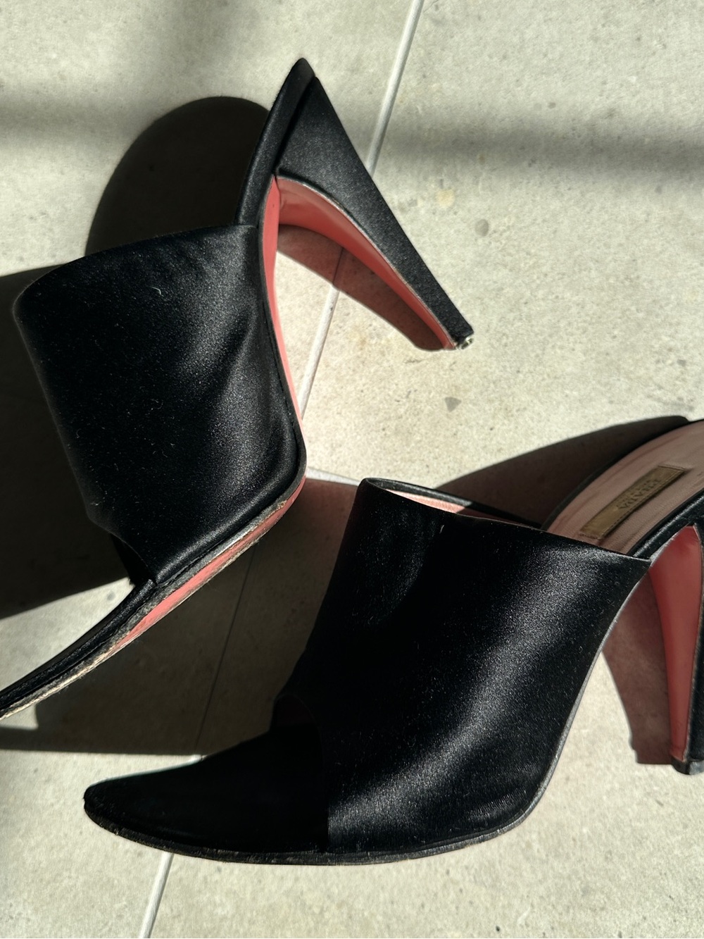 Prada Black Satin Open-Toe Mules with Pink Insole sz 37 - Picture 3 of 5